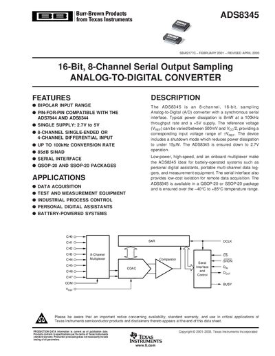 Texas Instruments ADS8345 Datasheet - cover page