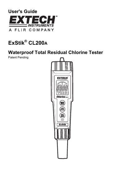 Extech CL200A Waterproof Total Residual Chlorine Tester User's Guide - cover page