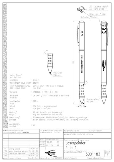 ANSMANN 5001183 Laser Pointer Product Leaflet - cover page