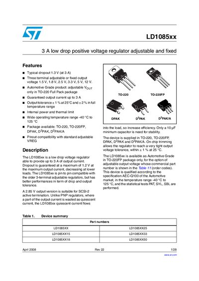 STMicroelectronics LD1085xx Datasheet - cover page