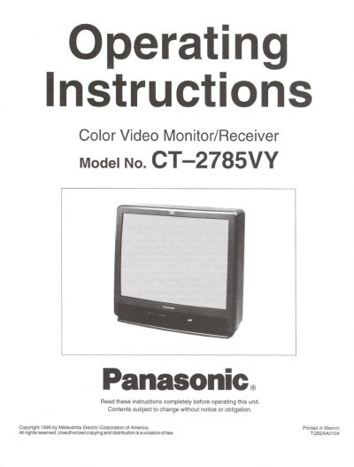 Panasonic CT-2785VY Color Video Monitor/Receiver Operating Instructions - cover page