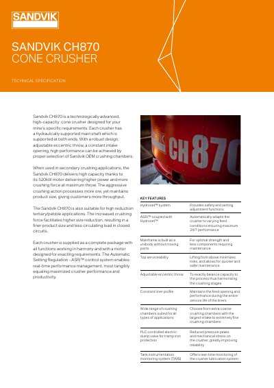 Sandvik CH870 Cone Crusher Technical Specification - cover page