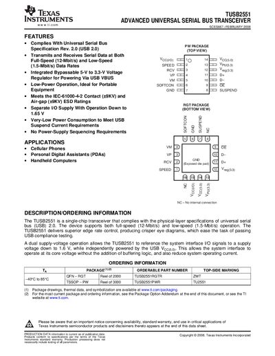 Texas Instruments TUSB2551 Datasheet - cover page