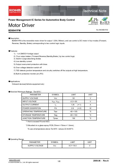 ROHM BD6941FM Motor Driver Datasheet - cover page