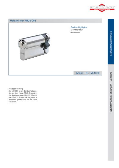 ABUS C83 Half Cylinder Product Highlights - cover page