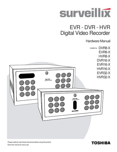 TOSHIBA DVR8-X EVR8-X HVR8-X DVR16-X EVR16-X HVR16-X EVR32-X HVR32-X solutions manual - cover page