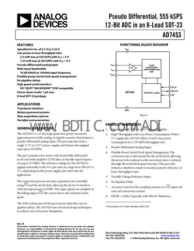 Analog Devices AD7453 Datasheet - cover page