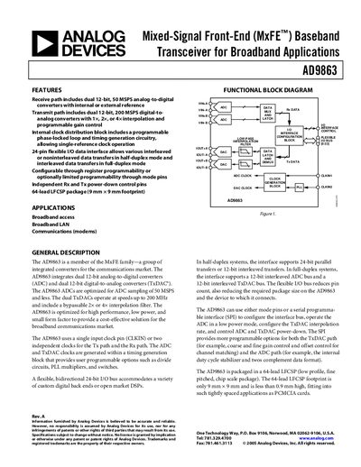 Analog Devices AD9863 Datasheet - cover page