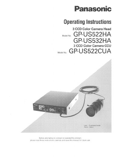 Panasonic GP-US522HA/532HA 3 CCD Camera Head Operating Instructions - cover page