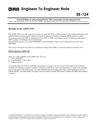 Analog Devices ADSP-2192 Booting Technical Note EE-124