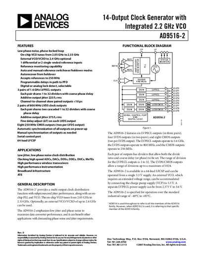 Analog Devices AD9516-2 Clock Generator Handbook - cover page