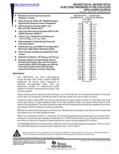 Texas Instruments SN54ABT16374A/SN74ABT16374A Datasheet - cover page