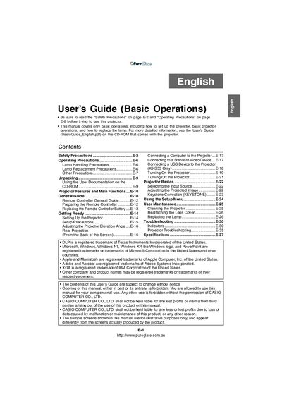 Casio XJ-S35 Projector User's Guide