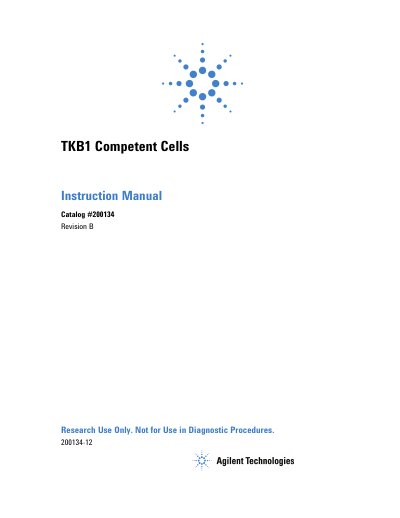 Agilent TKB1 Competent Cells Instruction Manual - cover page