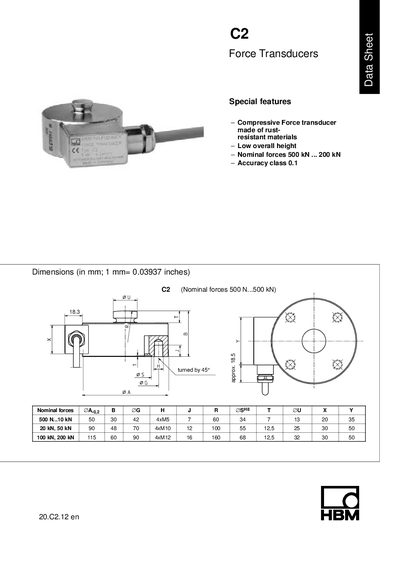 HBM C2 Force Transducer Data Sheet - cover page