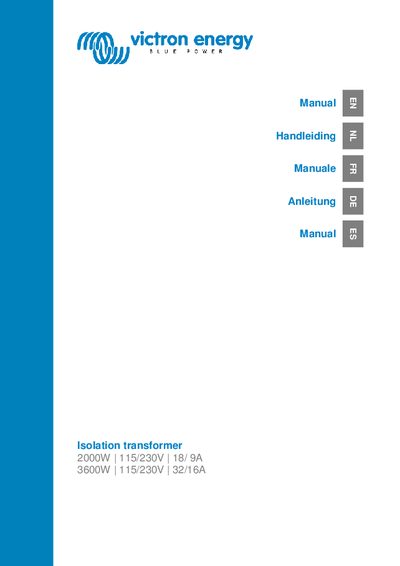 Victron Energy Isolation Transformer User Manual - cover page