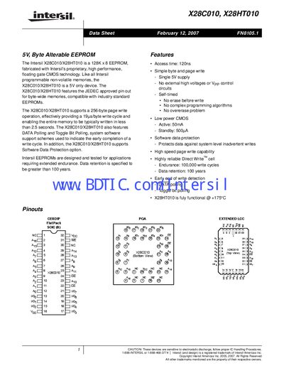 Intersil X28C010/X28HT010 Datasheet - cover page