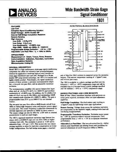 Analog Devices 1B31 Strain Gage Signal Conditioner User Manual - cover page