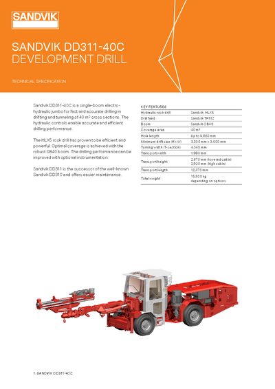 Sandvik DD311-40C Hydraulic Jumbo Drill Technical Specification - cover page