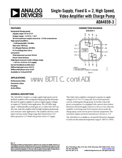 Analog Devices ADA4859-3 Video Amplifier Datasheet - cover page