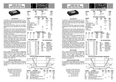 Greenwich Instruments GR881 Non‑Volatile RAM Datasheet - cover page
