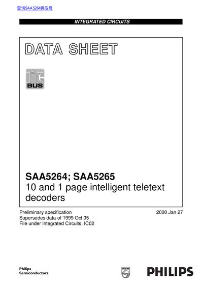 Philips SAA5264/SAA5265 Intelligent Teletext Decoders Preliminary Specification