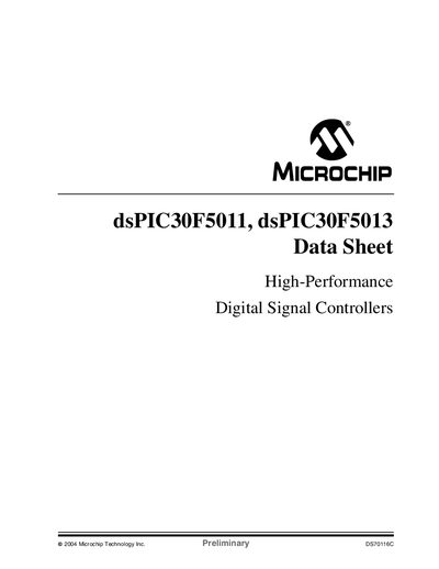 Microchip dsPIC30F5011/dsPIC30F5013 Datasheet - cover page