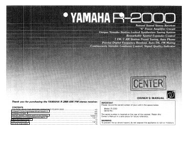 Yamaha R-2000 Stereo Receiver Owner's Manual