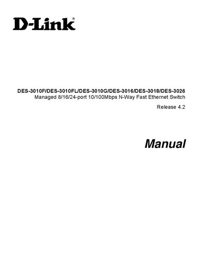 D-Link DES-3010F/DES-3010FL/DES-3010G/DES-3016/DES-3018/DES-3026 Network Switche user manual - cover page