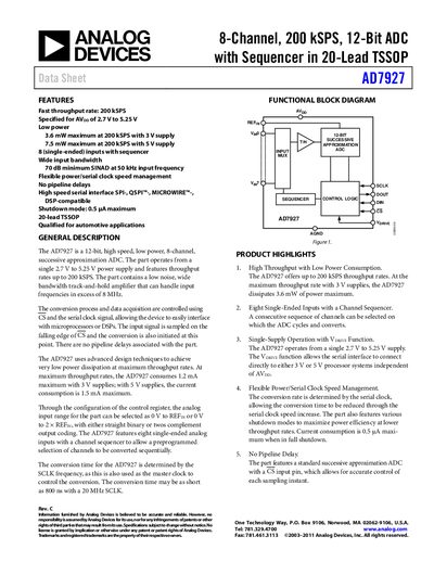 Analog Devices AD7927 Datasheet Rev C - cover page