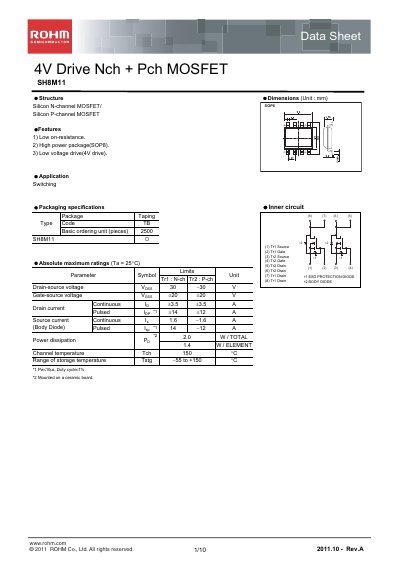 ROHM SH8M11 MOSFET Datasheet - cover page
