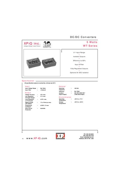 XPiQ WT Series 5 W DC/DC Converter Product Leaflet - cover page