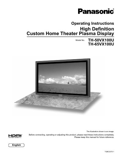 Panasonic TH-50VX100U/TH-65VX100U Plasma Display Operating Instructions - cover page