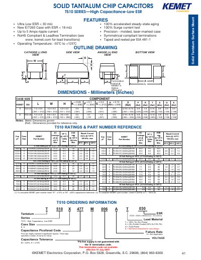 KEMET T510 Series Solid Tantalum Chip Capacitors Datasheet - cover page