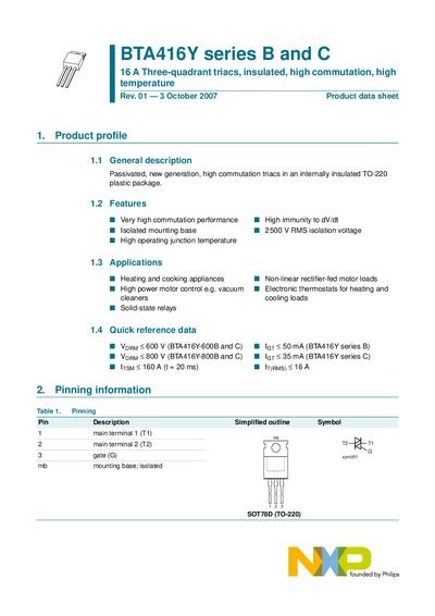 NXP BTA416Y Series B and C Datasheet