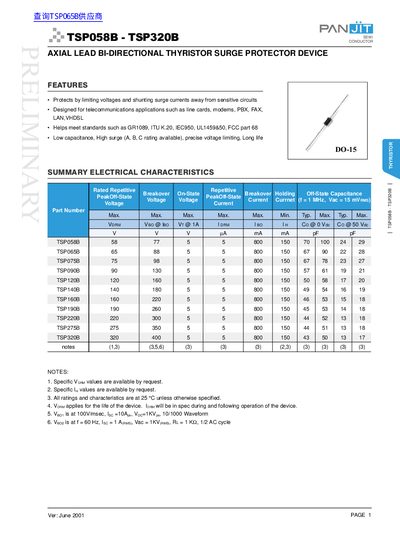 Panjit TSP058B/TSP320B Datasheet - cover page