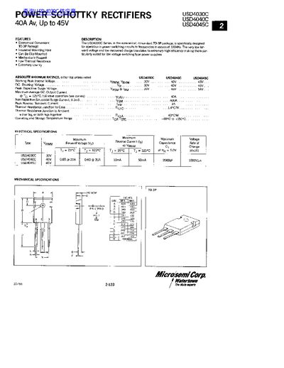 Microsemi USD4030C/USD4040C/USD4045C Schottky Rectifier Datasheet - cover page