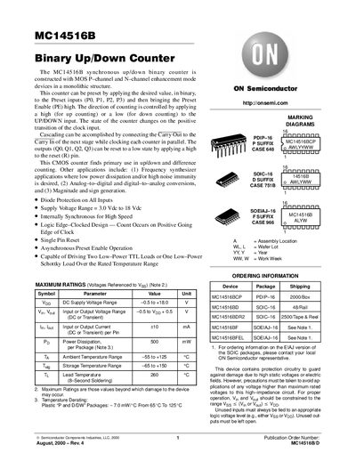 ON Semiconductor MC14516B Datasheet - cover page