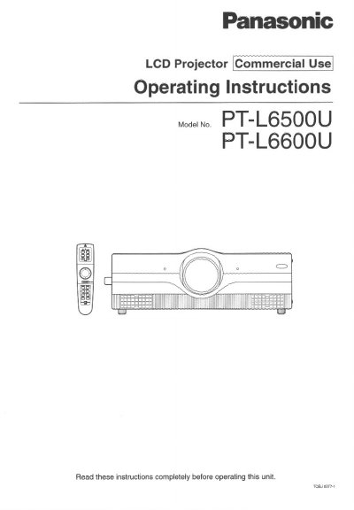 Panasonic PT-L6500U/PT-L6600U LCD Projector Operating Instructions - cover page