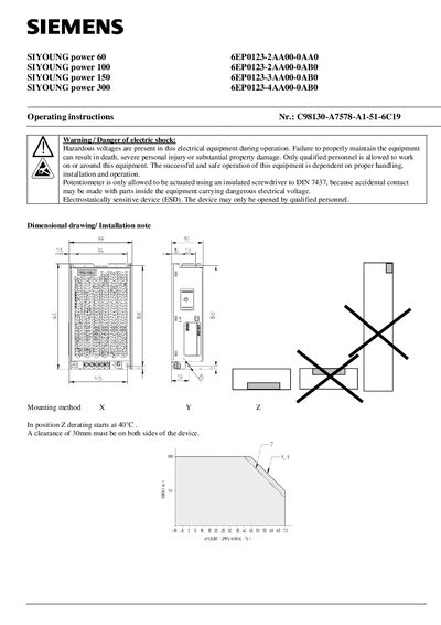 SIEMENS SIYOUNG power 60 SIYOUNG power 100 SIYOUNG power 150 SIYOUNG power 300 6EP0123-2AA00-0AA0 6EP0123-2AA00-0AB0 6EP0123-3AA00-0AB0 6EP0123-4AA00-0AB0 Manual - cover page