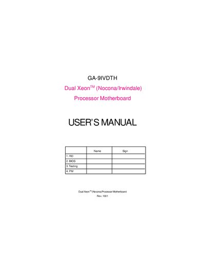 GA-9IVDTH Dual Xeon Processor Motherboard User Manual - cover page