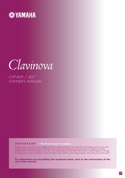 Yamaha CVP-409/407 Clavinova Owner's Manual