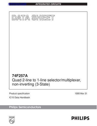 PHILIPS 74F257A Quad 2-line to 1-line selector/multiplexer non-inverting (3-State) handbook - cover page