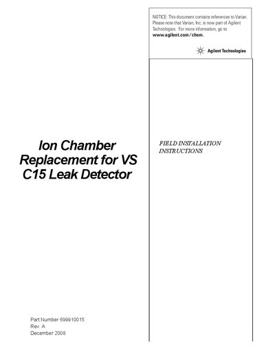 Agilent Ion Chamber Replacement for VS C15 Leak Detector Field Installation Instructions