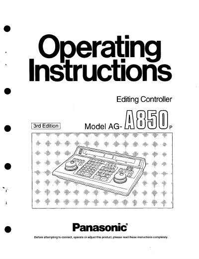 Panasonic AG-A850P Editing Controller User Manual - cover page