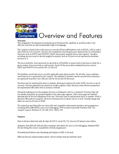 Microchip PCW C Compiler Overview and Features Handbook - cover page