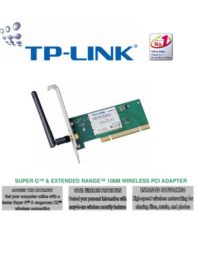 TP-Link TL-WN651G Super G & Extended Range 108M Wireless PCI Adapter User Manual - cover page