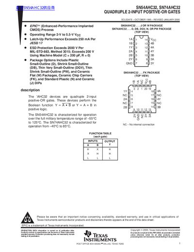 Texas Instruments SN54AHC32 SN74AHC32 Datasheet