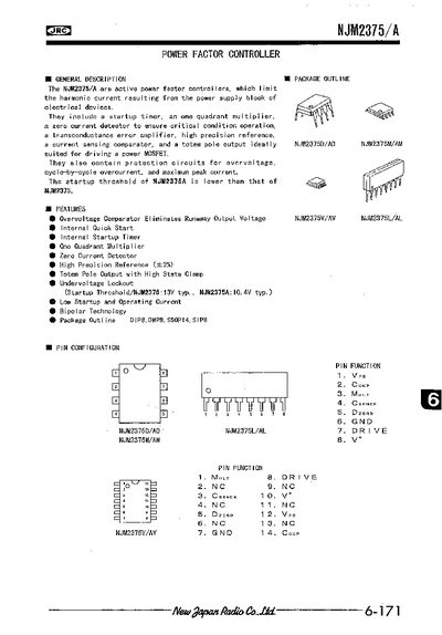 JRC NJM2375/A Power Factor Controller Datasheet - cover page