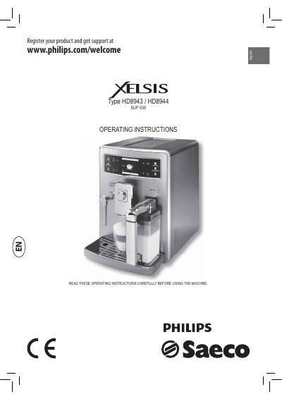 Philips HD8943 / HD8944 SUP 038 Coffee Machine User Manual